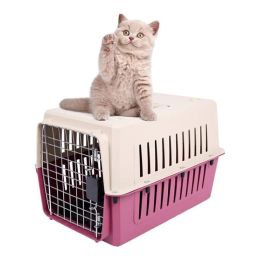 Portable Pet Box Cat & Dog Carrier Cage with Chrome Door (Type: Medium, Color: Red)